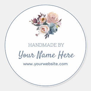 Sticker Rond Fabriqué À La Main Par Floral Rose Bleu