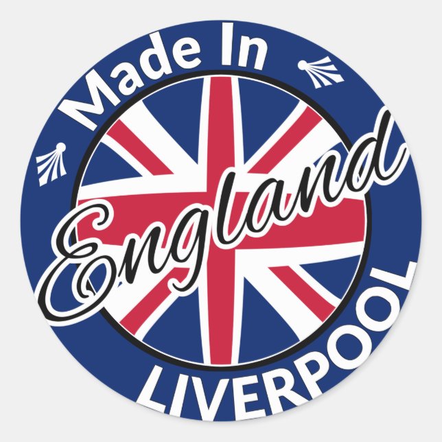 Sticker Rond Fabriqué à Liverpool Angleterre Union Jack Drapeau (Devant)