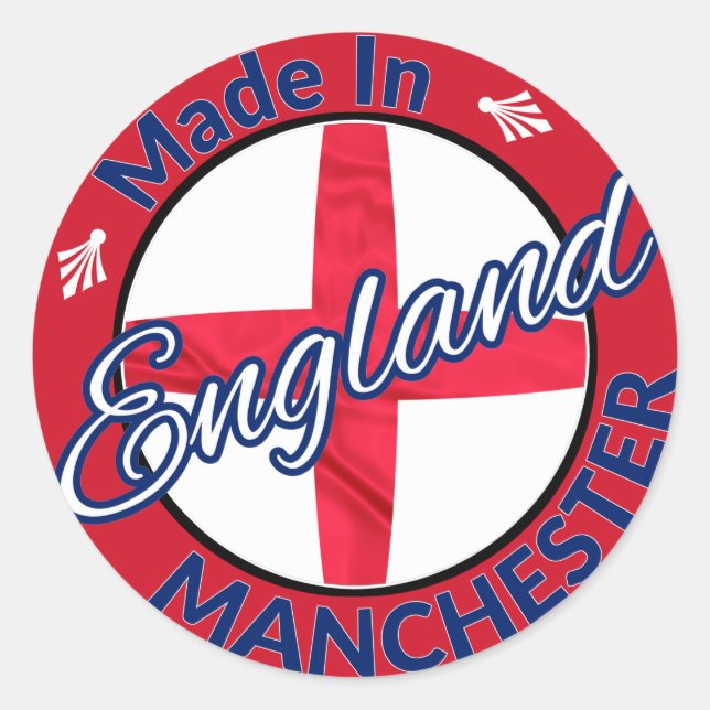 Sticker Rond Fabriqué à Manchester Angleterre St George Drapeau (Devant)