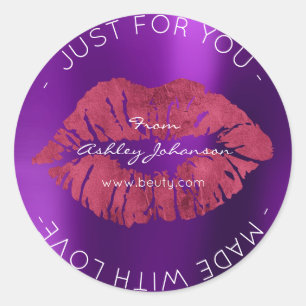 Sticker Rond Fabriqué Avec Amour Améthyste Lèvres De Maquillage