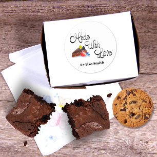 Sticker Rond Fabriqué Avec Amour Aquarelle Chocolat Baies De Gâ