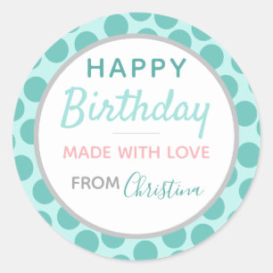 Sticker Rond Fabriqué Avec Amour Chatte D'Anniversaire Heureux 