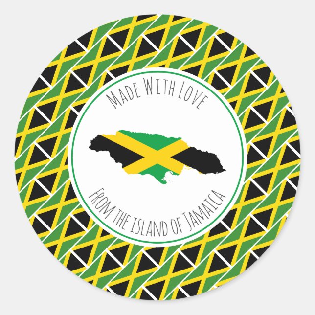 Sticker Rond Fabriqué Avec Amour De JAMAICA FLAG Carte Jamaïcai (Devant)