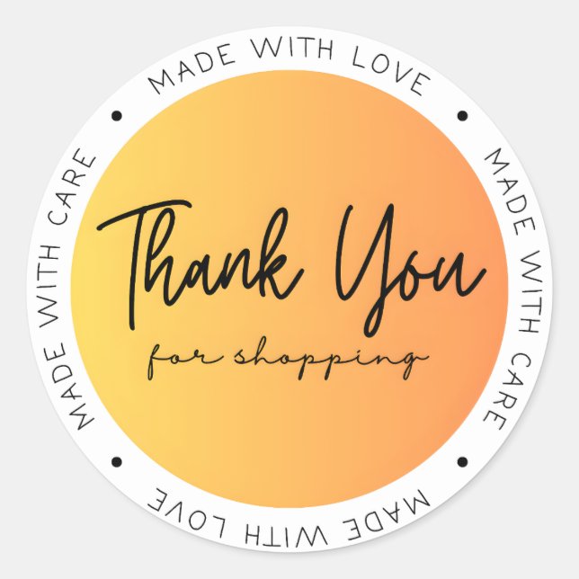 Sticker Rond Fabriqué avec amour et soins merci (Devant)