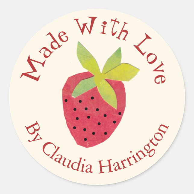 Sticker Rond Fabriqué Avec Amour Fraise Saint-Valentin Artiste (Devant)