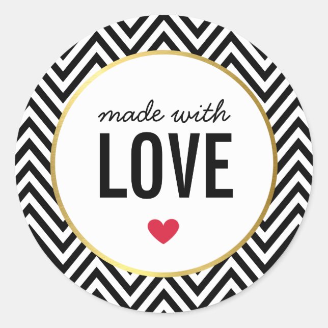 Sticker Rond FABRIQUÉ AVEC AMOUR mignon chevron d'emballage noi (Devant)
