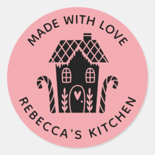 Sticker Rond Fabriqué avec amour Noël rose