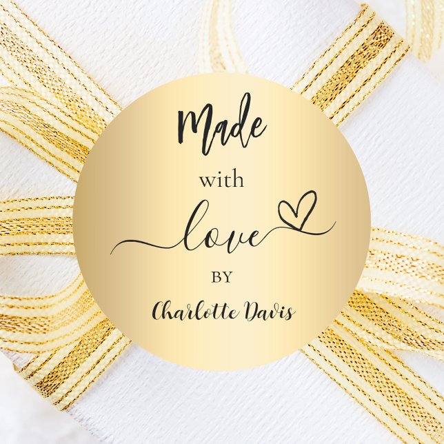 Sticker Rond Fabriqué avec amour nom or (Créateur téléchargé)