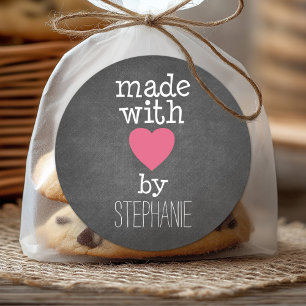 Sticker Rond Fabriqué avec amour par vous - rose chaud et table