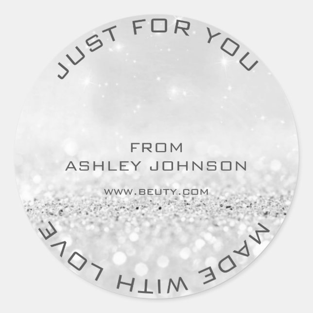 Sticker Rond Fabriqué Avec Amour Parties scintillant gris argen (Devant)