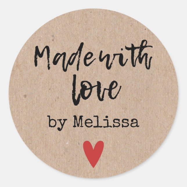 Sticker Rond Fabriqué Avec Amour Personnalisé Kraft (Devant)