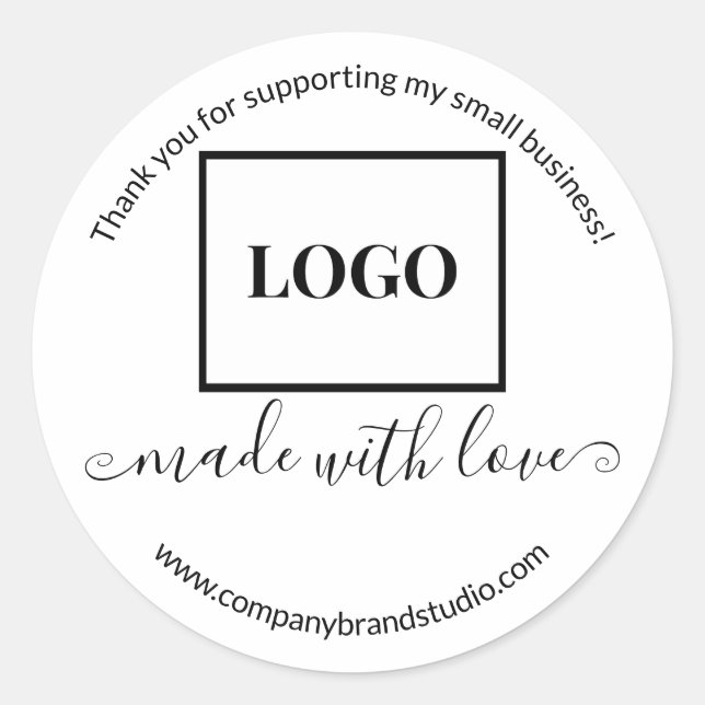 Sticker Rond Fabriqué avec amour Petit Entreprise Logo Merci (Devant)