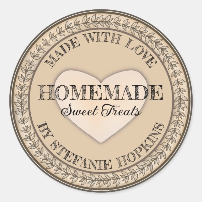 Sticker Rond Fabriqué Avec Amour Petite Entreprise Maison (Devant)