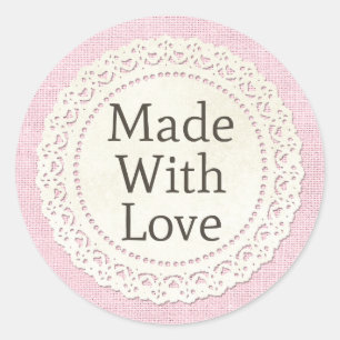 Sticker Rond Fabriqué avec amour rustique dentelle de campagne 
