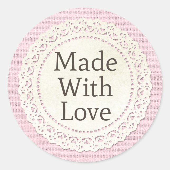 Sticker Rond Fabriqué avec amour rustique dentelle de campagne  (Devant)