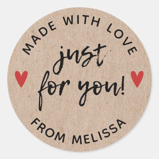 Sticker Rond Fabriqué avec amour Rustique Kraft (Devant)