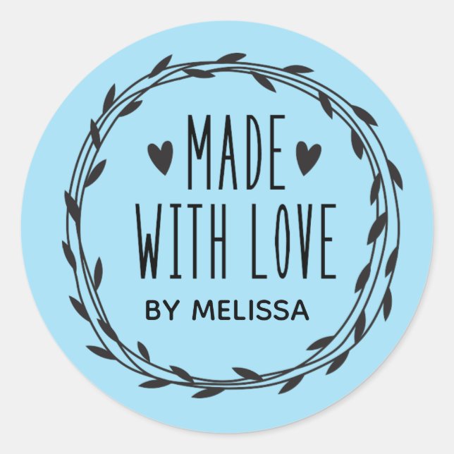 Sticker Rond Fabriqué Avec Amour Simple Wreath (Devant)