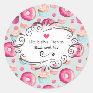 Sticker Rond Fabriqué avec des beignets d'amour et des macarons