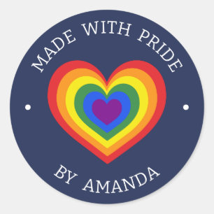 Sticker Rond Fabriqué Avec Fierté LGBTQ Rainbow Heart Votre Nom