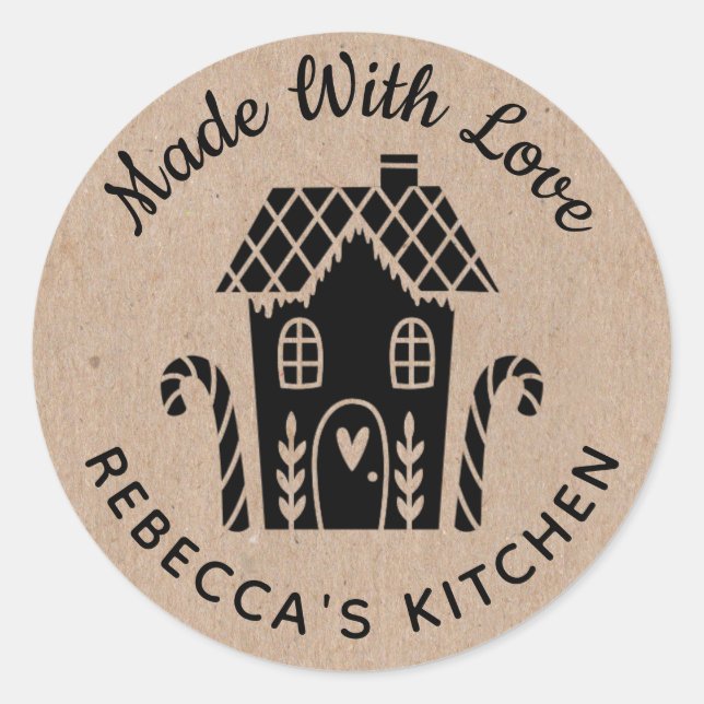 Sticker Rond Fabriqué Avec La Cuisine De Noël Kraft Amoureuse (Devant)