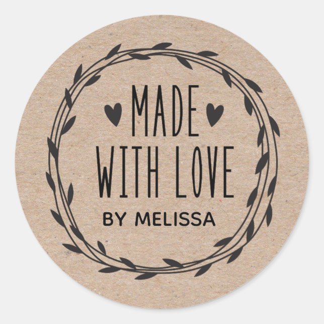 Sticker Rond Fabriqué Avec L'Amour Kraft (Devant)