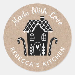 Sticker Rond Fabriqué Avec L'Amour Kraft Stick Classic Round