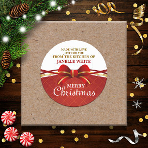 Sticker Rond Fabriqué Avec L'Amour Rouge Bow