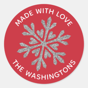 Sticker Rond Fabriqué avec l'amour Snowflake Classic Round Stic