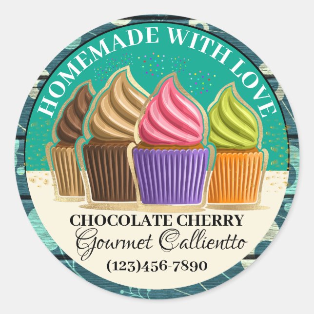 Sticker Rond Fabriqué avec l'Autocollant de nourriture Cupcake  (Devant)