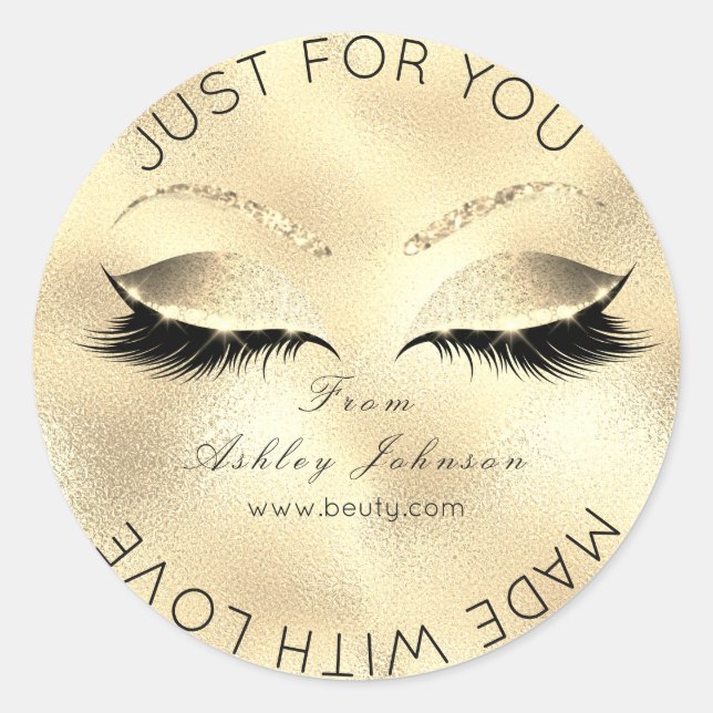 Sticker Rond Fabriqué Avec Love Parties scintillant Lashes Gold (Devant)