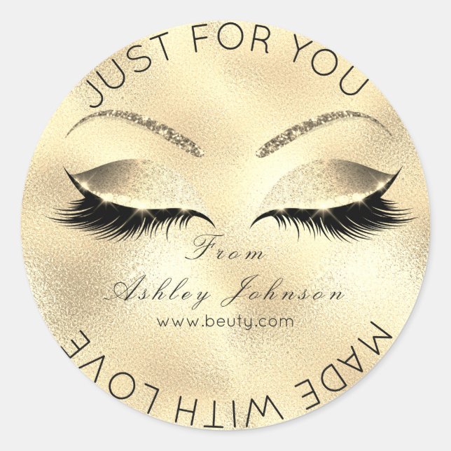 Sticker Rond Fabriqué Avec Love Parties scintillant Lashes Gold (Devant)