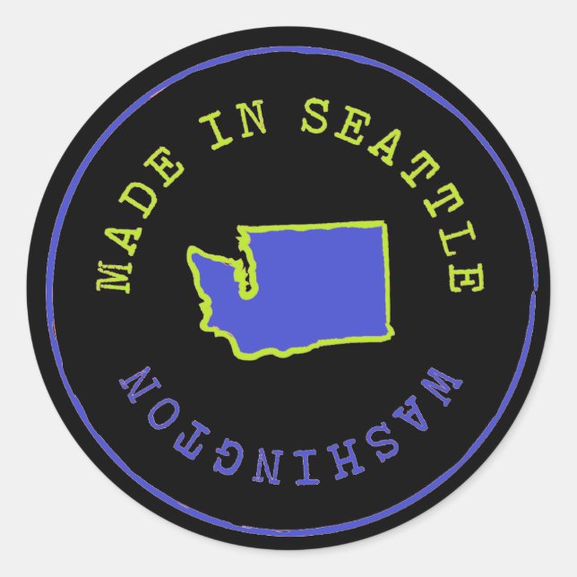 Sticker Rond Fabriqué dans le Timbre de Seattle (Devant)