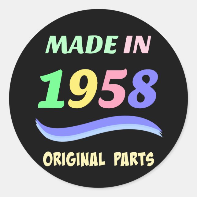 Sticker Rond Fabriqué en 1958, design de texte coloré (Devant)