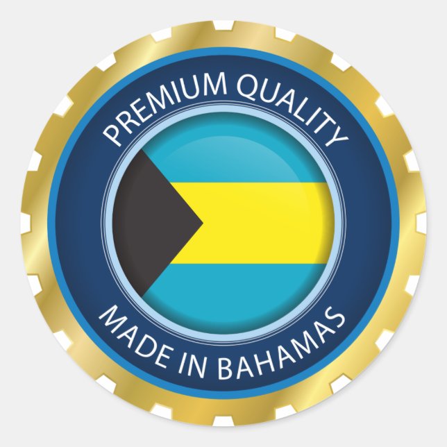 Sticker Rond Fabriqué en Phoque bahaméen, Drapeau bahaméen (Devant)