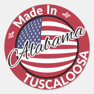 Sticker Rond Fabriqué en Tuscaloosa Alabama Drapeau des étoiles