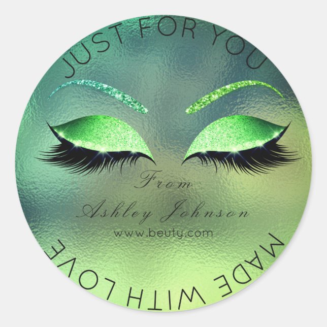 Sticker Rond Fabriqué Love Parties scintillant Lashes Beauté Ma (Devant)