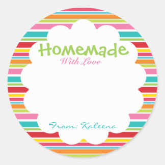 Sticker Rond Fabriqué maison avec amour arc-en-ciel
