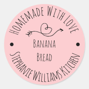 Sticker Rond Fabriqué maison avec amour Coeur rose pâle   Produ