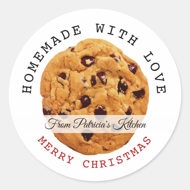 Sticker Rond Fabriqué maison avec amour Joyeux Cookies de Noël (Devant)