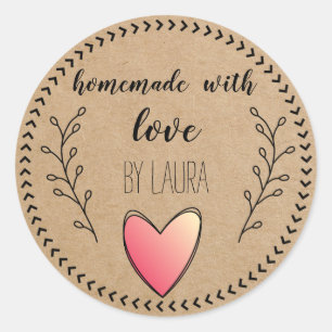 Sticker Rond Fabriqué maison avec amour Personnaliser papier Kr