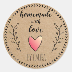 Sticker Rond Fabriqué maison avec amour Personnaliser papier Kr