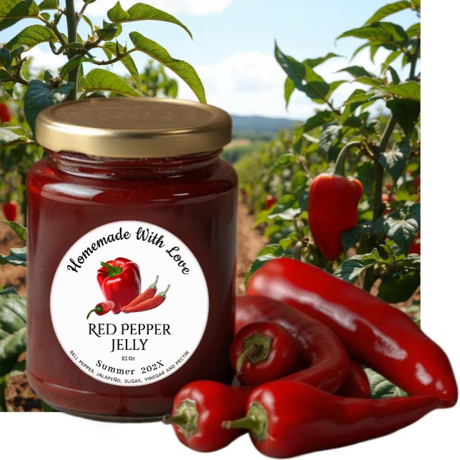 Sticker Rond Fabriqué Maison Avec Amour Poivre Rouge Jelly Été  (Créateur téléchargé)