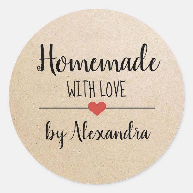 Sticker Rond Fabriqué maison avec amour script kraft personnali (Devant)