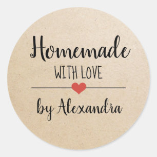 Sticker Rond Fabriqué maison avec amour script kraft personnali