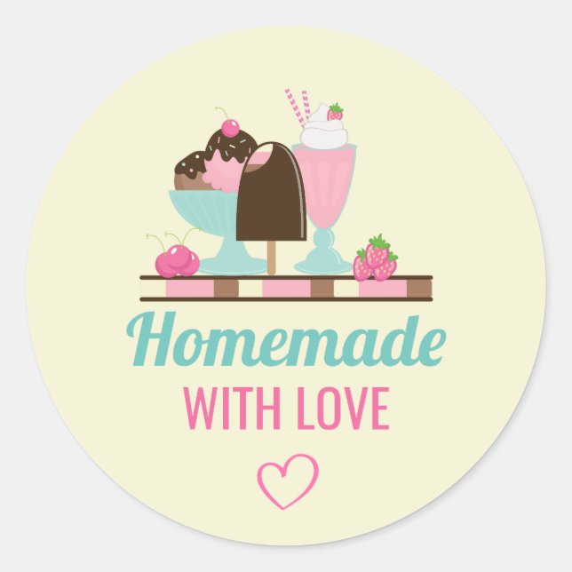 Sticker Rond Fabriqué maison avec des friandises de glace (Devant)