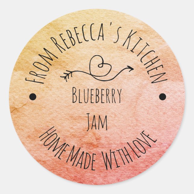 Sticker Rond Fabriqué maison avec l'Aimer orange aquarelle Jam  (Devant)