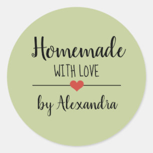 Sticker Rond Fabriqué maison avec un script vert amour personna