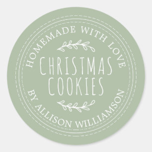 Sticker Rond Fabriqué maison moderne Cookies de Noël Laurel Gre
