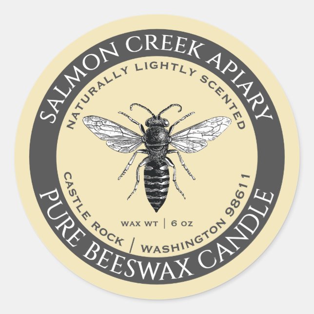 Sticker Rond Fabriqué Par Bees Queen Bee Cire d'abeille Étiquet (Devant)