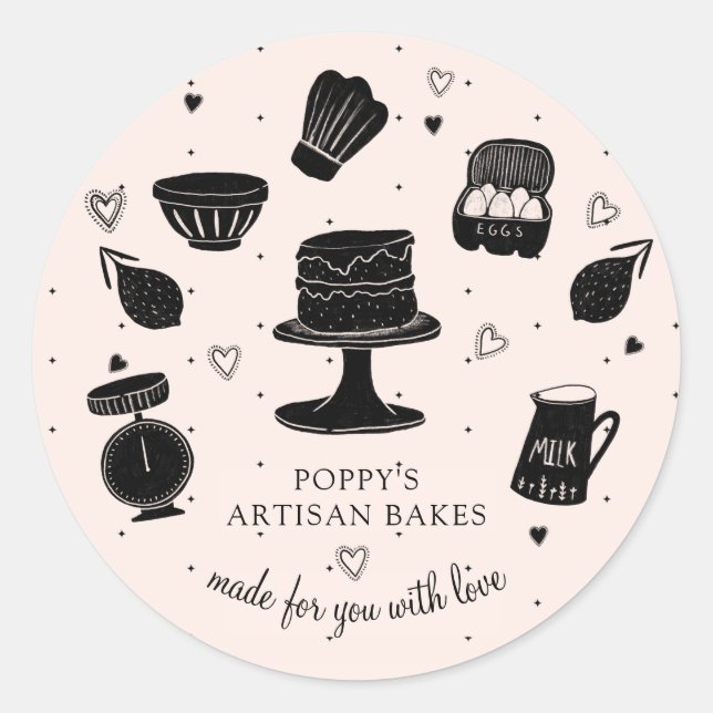 Sticker Rond Fabriqué Pour Vous Avec Amour Baker Ustensiles Bou (Devant)